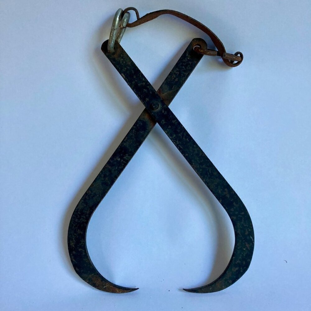 Antique 10" Cast Iron Ice Tongues Grabbing Tool Primitive Vintage